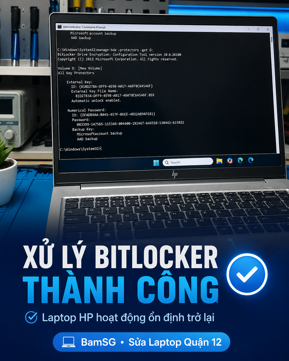 Sửa lỗi RAM và BitLocker trên laptop HP tại BamSG Quận 12